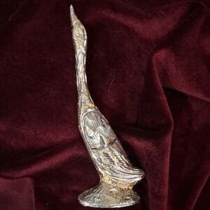 Vintage Aluminum Swan Figurine 7" Hand-Carved Bird Boho Gold And Silver Decor